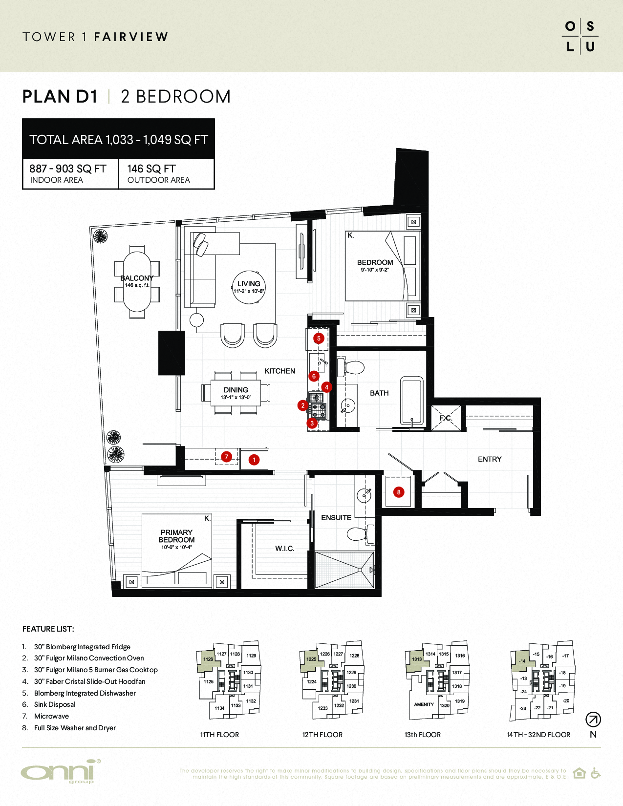 Floor plan for 2 beds, 2 baths, 894 sqft